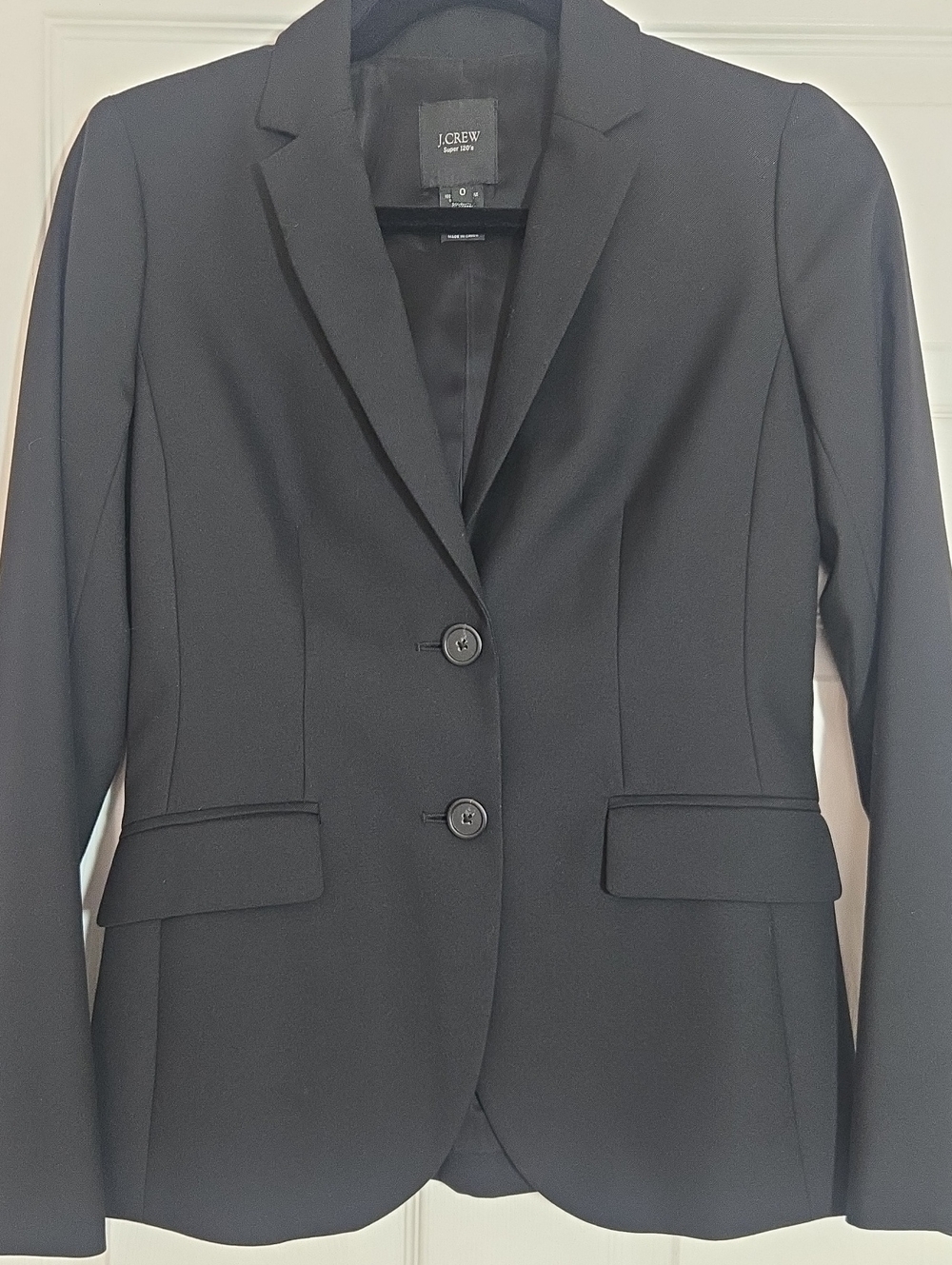 J.Crew 1035 Super 120s Wool Blazer Black Size 0 Two Button Work Career - Picture 9 of 11